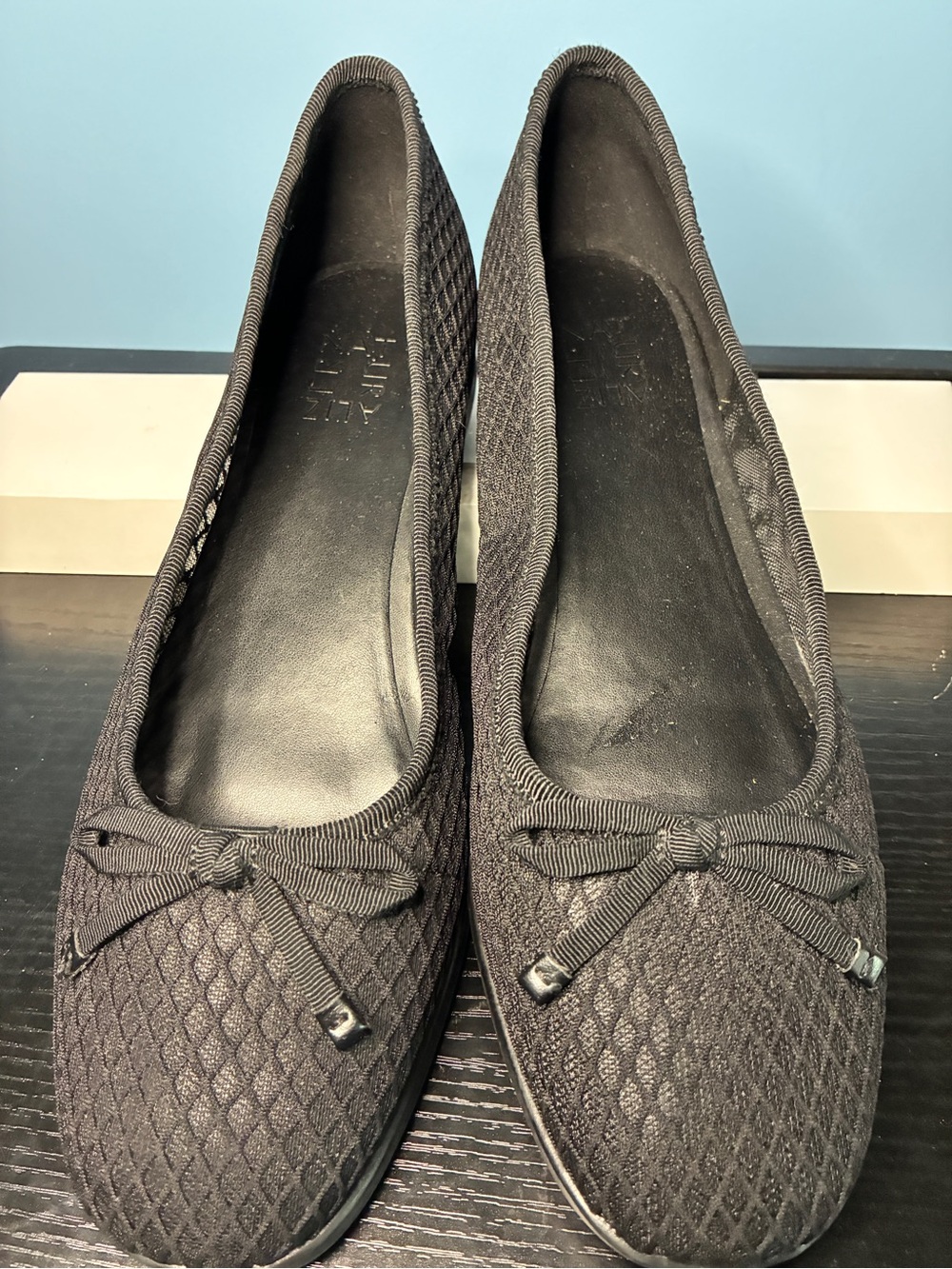 Naturalizer Black Quilted lace Ballet Flats with Bow Accent